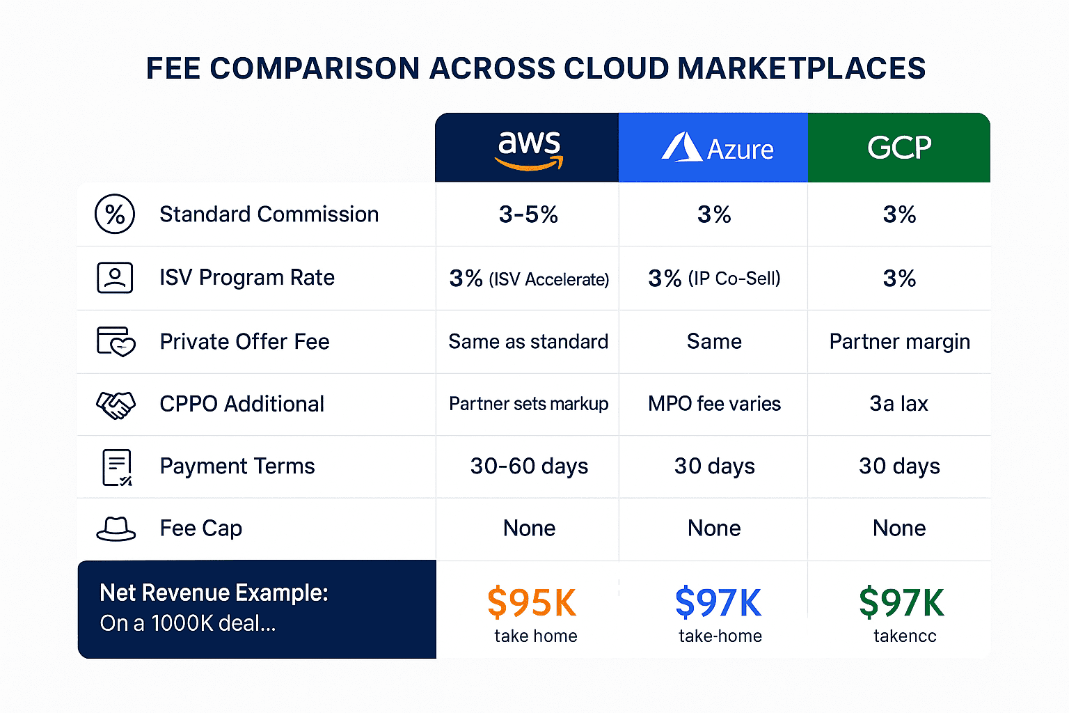Cloud marketplace fee comparison chart